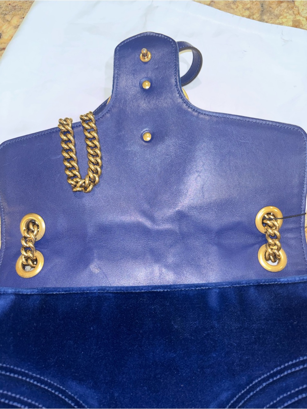 Gucci Navy Velvet GG LARGE Marmont Shoulder Bag with Gold Hardware - Picture 9 of 13